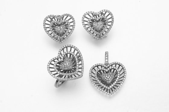 Pendente de coração 925 Prata Sterling Pulsera Personalizada Brincos Anel Colar Mulheres Jewelry Set