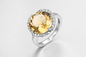 Impressionante anel redondo de pedras preciosas em Rodio Citrino Natural de Grau AAA Zircônia cúbica